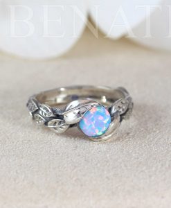 Opal Leaf Ring, Silver White Opal Leaves Ring - Image 3