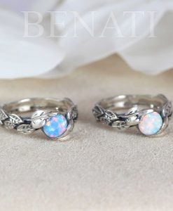 Opal Leaf Ring, Silver White Opal Leaves Ring - Image 6