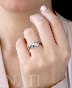 Opal Leaf Ring, Silver White Opal Leaves Ring - Image 7