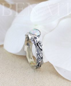 Opal Leaf Ring, Silver White Opal Leaves Ring - Image 8