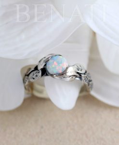 Opal Leaf Ring, Silver White Opal Leaves Ring - Image 9
