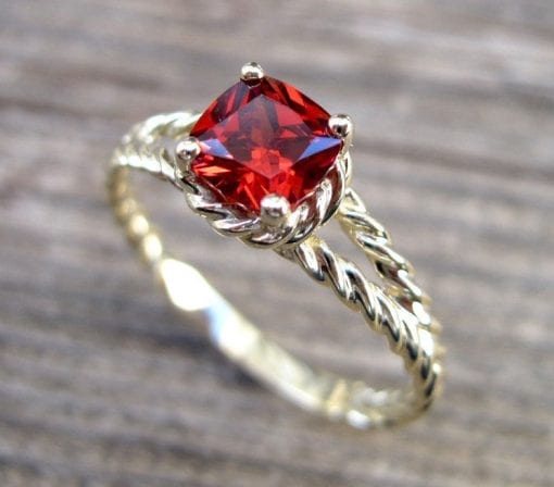 Ruby Engagement Ring, Cushion Ruby Braided Rope Engagement Ring