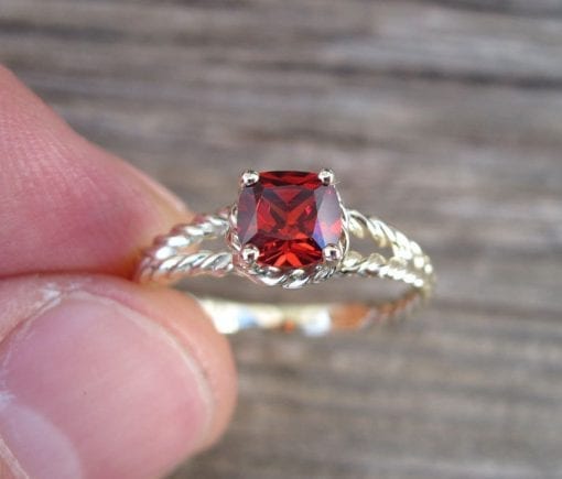 Ruby Engagement Ring, Cushion Ruby Braided Rope Engagement Ring