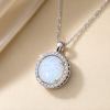 Opal Necklace 14K Solid Gold, Lab Diamond Halo Pendant, October Birthstone Jewelry, White Opal Gift for Her