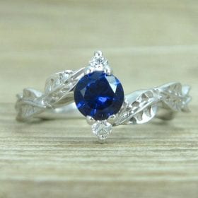 Blue Sapphire Engagement Ring, Sapphire Leaf Ring