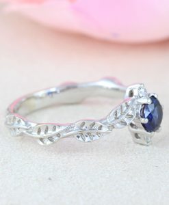 Blue Sapphire Engagement Ring, Sapphire Leaf Ring - Image 2