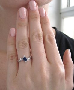 Blue Sapphire Engagement Ring, Sapphire Leaf Ring - Image 5