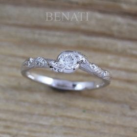 Diamond Engagement Ring, Vintage Engagement Ring Nature inspired Leaves Ring Anniversary Gift