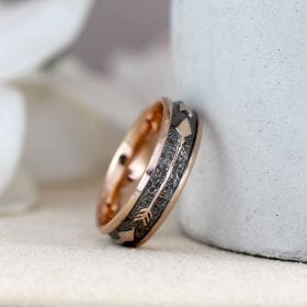 Men’s Wedding Ring, Unique wide 6 mm Rose Gold Black Personalized Ring