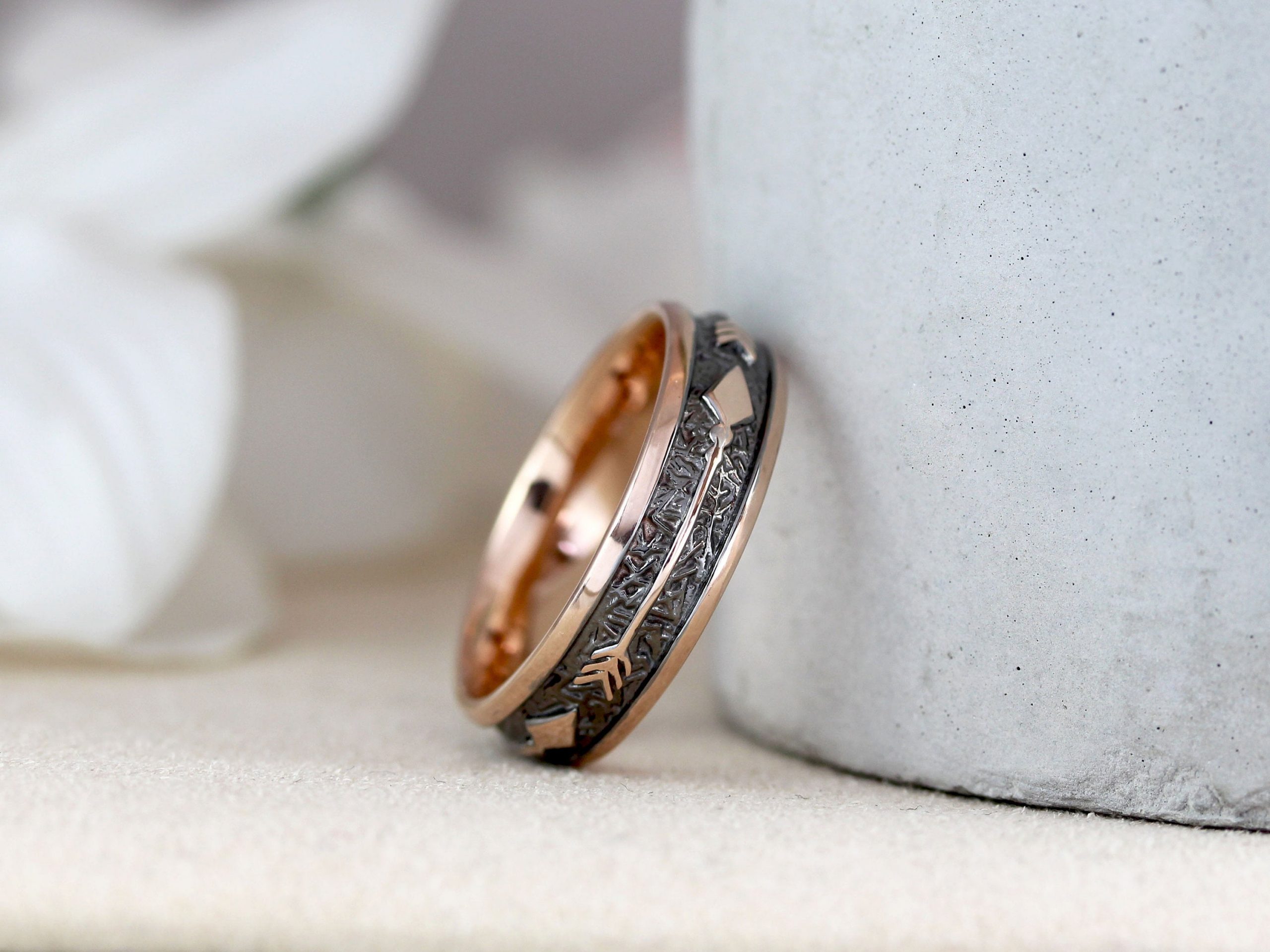 Men&rsquo;s Wedding Ring, Unique wide 6 mm Rose Gold Black Personalized Ring