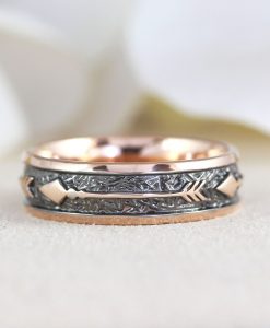 Men's Wedding Ring, Unique wide 6 mm Rose Gold Black Personalized Ring - Image 2