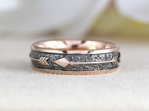 Mens rose gold 6mm wedding ring with arrows