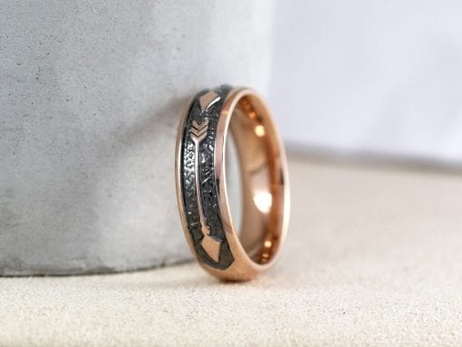 Men’s Wedding Ring, Unique wide 6 mm Rose Gold Black Personalized Ring
