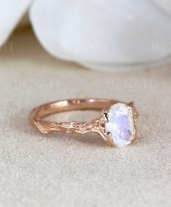 Nature-Inspired 14K/18K Solid Gold & Moonstone ring | Artisan Leaf Promise/Engagement Ring | Fine, Beautiful and Unique Gemstone Ring