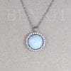 Opal and Moissanite Necklace 14k Solid Gold, Halo Pendant