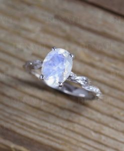 Unique Oval Moonstone Engagement Ring, Solid 14k 18k Gold Antique Style Ring - Image 2
