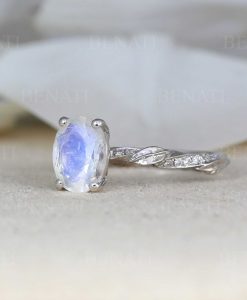Unique Oval Moonstone Engagement Ring, Solid 14k 18k Gold Antique Style Ring - Image 3