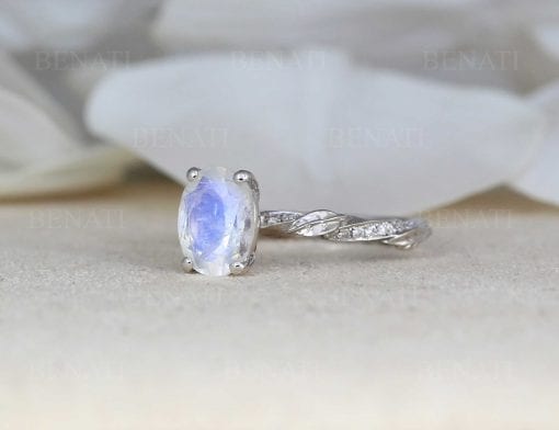 Unique Oval Moonstone Engagement Ring, Solid 14k 18k Gold Antique Style Ring