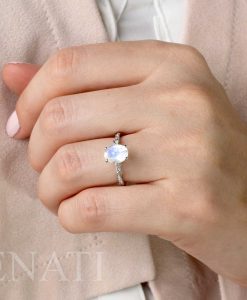 Unique Oval Moonstone Engagement Ring, Solid 14k 18k Gold Antique Style Ring - Image 4