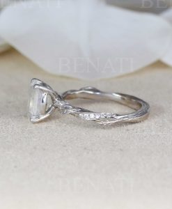 Unique Oval Moonstone Engagement Ring, Solid 14k 18k Gold Antique Style Ring - Image 5