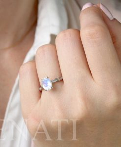 Unique Oval Moonstone Engagement Ring, Solid 14k 18k Gold Antique Style Ring - Image 7