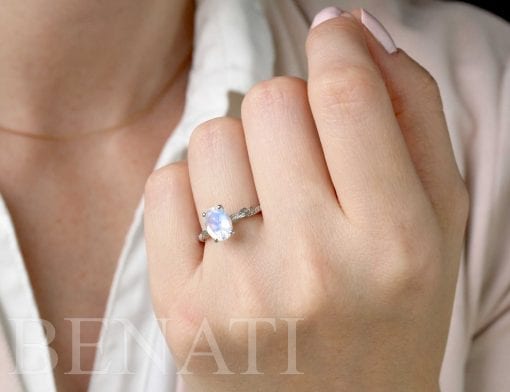Amazon.com: Moonstone Engagement Ring - Solid 14K White Gold Victorian Moonstone  Engagement Ring - Vintage Inspired Moonstone Ring - Rainbow Moonstone Ring  : Handmade Products
