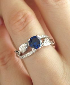Sapphire Engagement Ring, Leaves Engagement Ring - Image 2