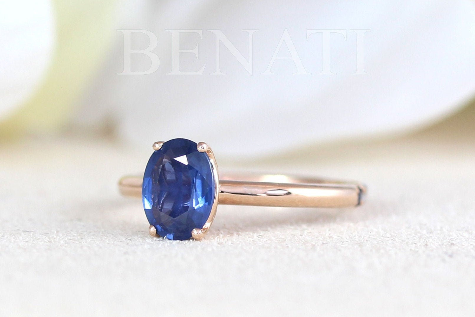 Rose Gold Blue Sapphire Halo Engagement Ring