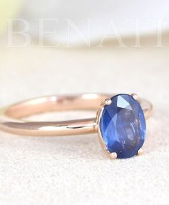 1.2 Carat Natural Sapphire and 14K / 18K Solid Gold Solitaire Ring for Women | Blue Oval Gemstone Engagement Ring | Single Stone Ring - Image 2