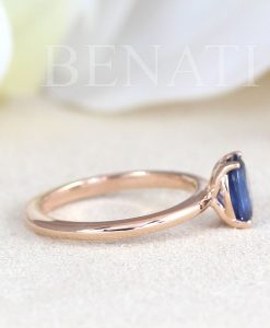1.2 Carat Natural Sapphire and 14K / 18K Solid Gold Solitaire Ring for Women | Blue Oval Gemstone Engagement Ring | Single Stone Ring - Image 3