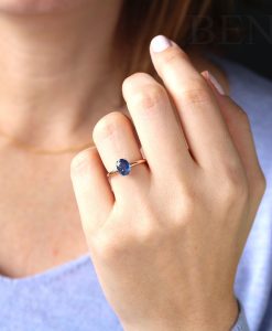 1.2 Carat Natural Sapphire and 14K / 18K Solid Gold Solitaire Ring for Women | Blue Oval Gemstone Engagement Ring | Single Stone Ring - Image 6