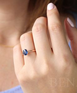 1.2 Carat Natural Sapphire and 14K / 18K Solid Gold Solitaire Ring for Women | Blue Oval Gemstone Engagement Ring | Single Stone Ring - Image 7