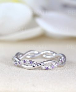 Amethyst and Diamond White Wedding Band, Blue Sapphire Infinity Diamond Wedding Ring - Image 2