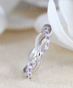 Amethyst and Diamond White Wedding Band, Blue Sapphire Infinity Diamond Wedding Ring - Image 3