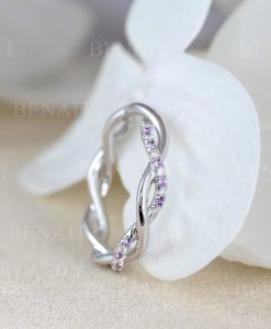 Amethyst and Diamond White Wedding Band, Blue Sapphire Infinity Diamond Wedding Ring - Image 4