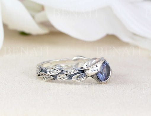 Leaf Ring With Alexandrite Gemstone In Silver, Alexandrite Leaf Ring