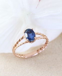 Natural Blue Sapphire Rose gold Engagement Ring, Oval Braided Rope Ring - Image 2
