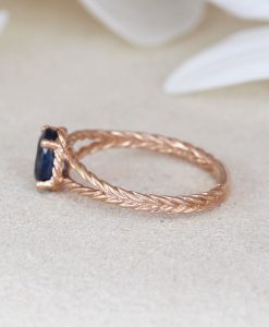 Natural Blue Sapphire Rose gold Engagement Ring, Oval Braided Rope Ring - Image 3