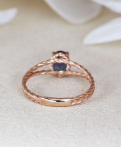 Natural Blue Sapphire Rose gold Engagement Ring, Oval Braided Rope Ring - Image 4