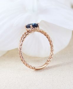 Natural Blue Sapphire Rose gold Engagement Ring, Oval Braided Rope Ring - Image 5