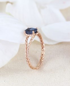 Natural Blue Sapphire Rose gold Engagement Ring, Oval Braided Rope Ring - Image 6