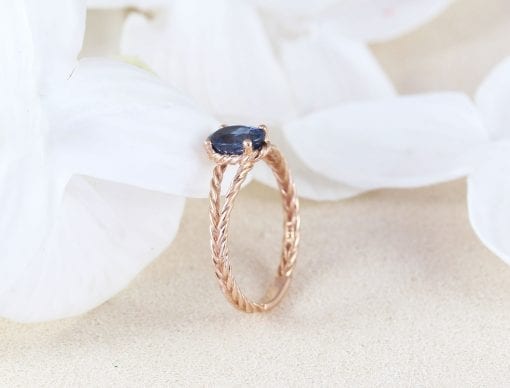 Natural Blue Sapphire Rose gold Engagement Ring, Oval Braided Rope Ring