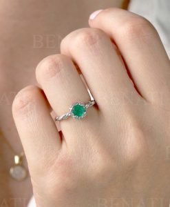 Natural Emerald Leaves Solid Gold Engagement Ring, Vintage Nature Inspired Leaf Anniversary Ring - Image 6