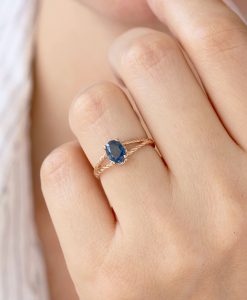 Oval Sapphire Rose Gold Engagement Ring, Oval Braided Rope Ring - Image 2
