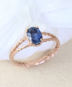 Oval Sapphire Rose Gold Engagement Ring, Oval Braided Rope Ring - Image 8