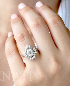 3.00 Carat Moissanite Cocktail Solid Gold Ring, Diamond cluster sunshine ring - Image 2
