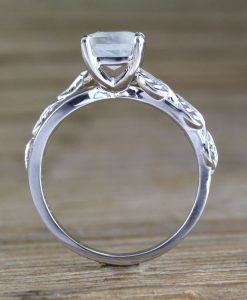 Emerald Cut Moonstone Leaves Engagement Ring, 18k Rose Gold Nature Moonstone Ring - Image 6