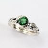 Leaf Ring With Emerald Gemstone In Silver, Green Stone Leaf Ring