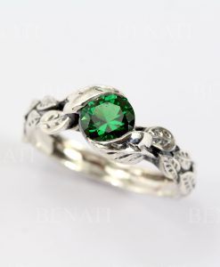 Leaf Ring With Emerald Gemstone In Silver, Green Stone Leaf Ring - Image 2
