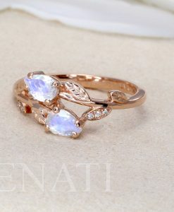 Moonstone Engagement Ring, Rose Gold Vintage Delicate Pear Shaped Cut Moonstone Ring - Image 2
